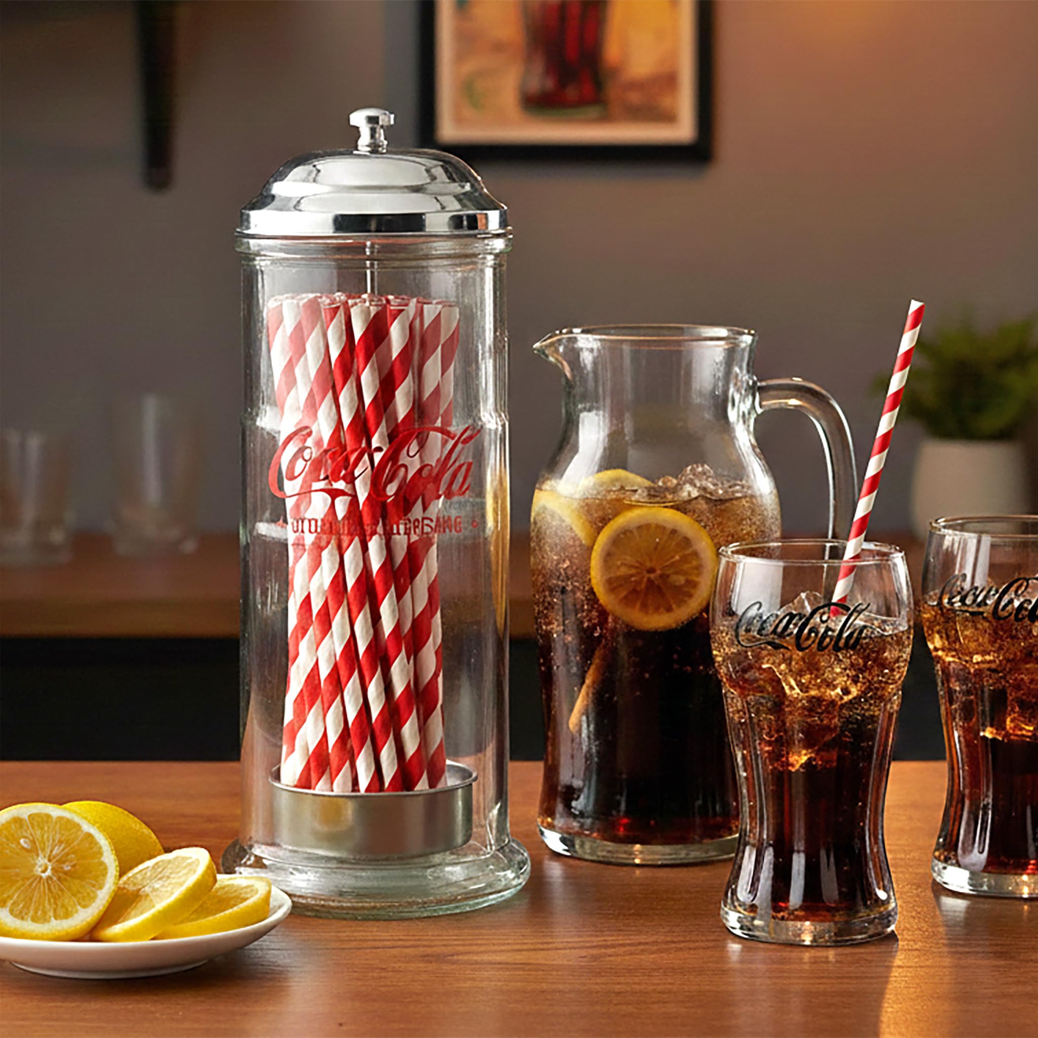Coca Cola Glass Straw Dispenser - Official Coca Cola Gifts, Retro